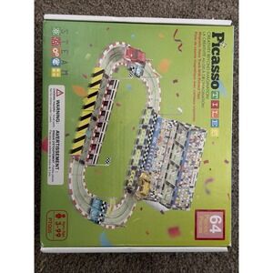 Picasso Tiles Magnetic Race Track with Printed Tiles 64 Pieces NIB STEAM